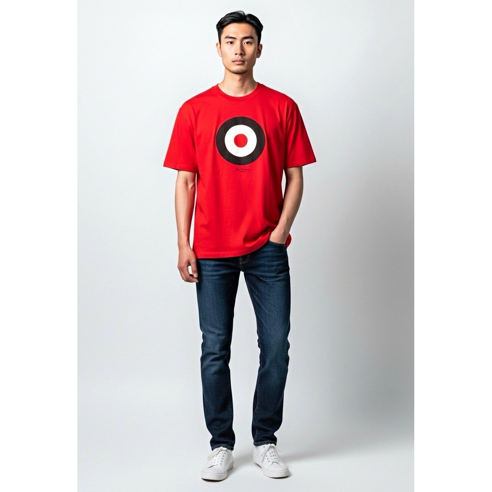 Ben Sherman Heritage Mens V-Neck T-Shirt Red Target Logo Graphic M RN 100814